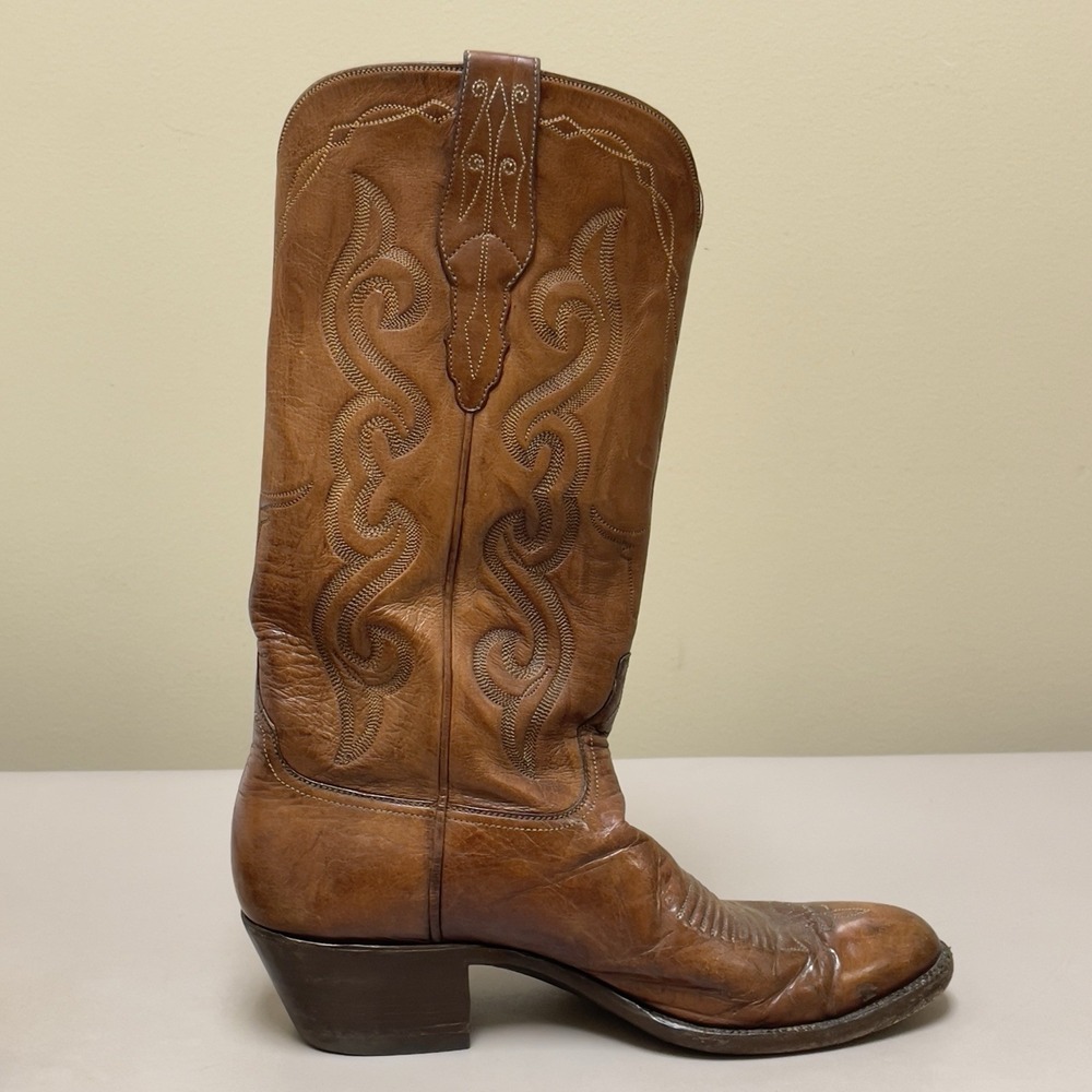 Vintage SAS Bootmaker Cowboy Boots Men 9B Brown Leather Western Rodeo Shoes‎ USA - Picture 9 of 16